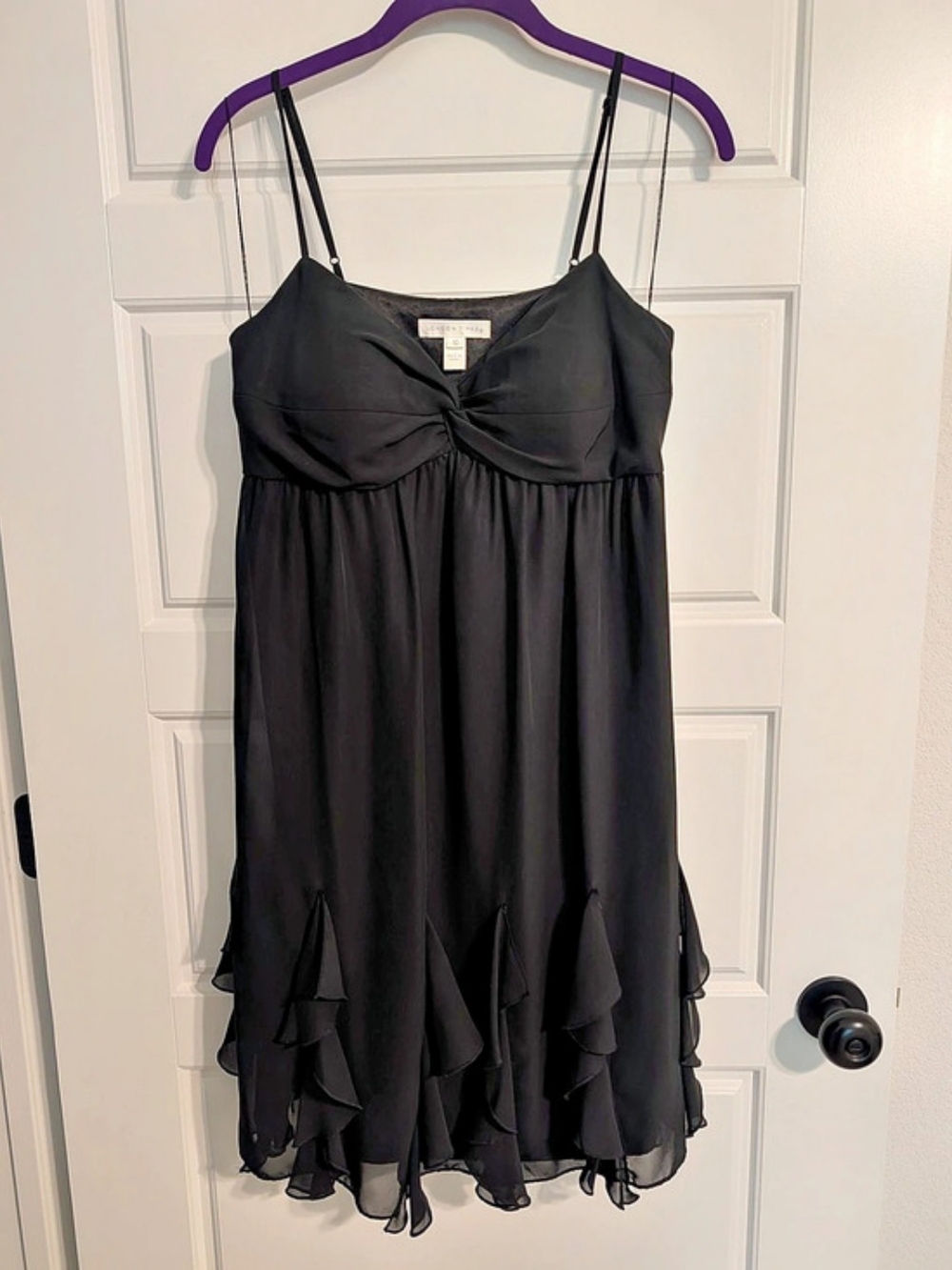 London Times Black Ruffle Mini Dress Size 10